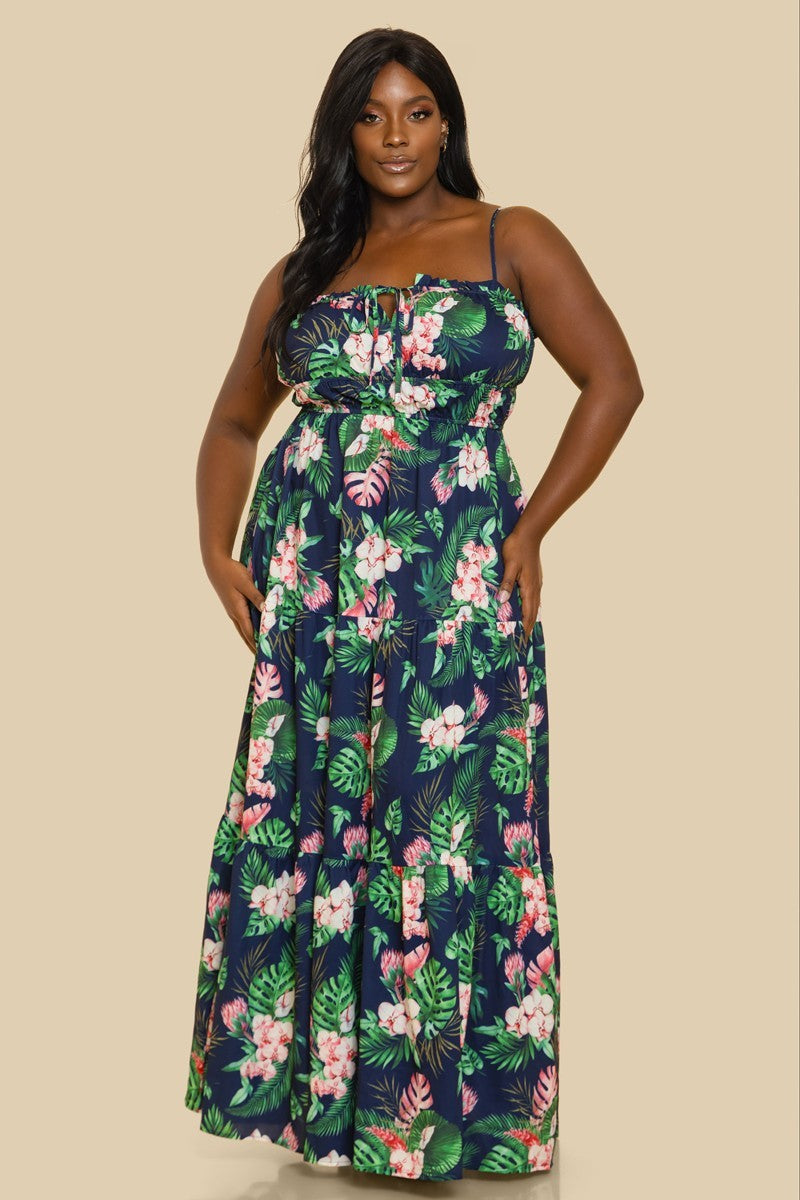 The Floral Paradise Plus Size Tiered Maxi Dress